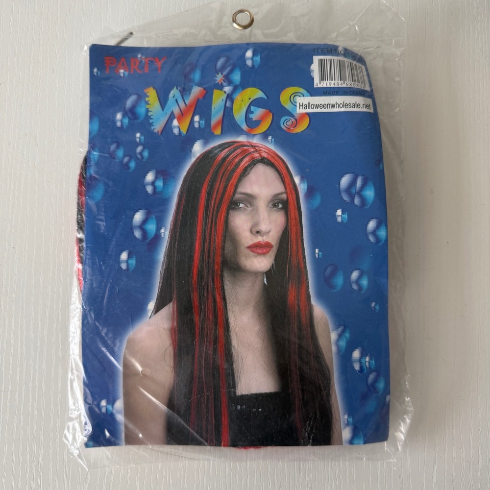 Party Wigs Long Straight Synthetic Wig Black Red Highlights Gothic One Size